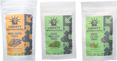 

LIBERTY INTERNATIONAL Soapnut & Heena & Aloevera Powder ( 227 Gm Each ) For Face , Hair & Skin Care Certified C18(Set of 3)
