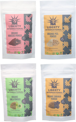 

LIBERTY INTERNATIONAL Hibiscus & Orange & Amla & Shikakai Powder ( 114 Gm Each ) For Face , Hair & Skin Care Certified C18(Set of 4)