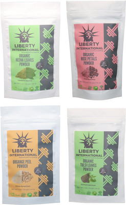 

LIBERTY INTERNATIONAL Heena & Rose & Orange & Tulsi Powder ( 114 Gm Each ) For Face , Hair & Skin Care Certified C18(Set of 4)