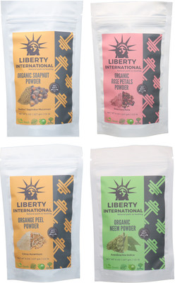 

LIBERTY INTERNATIONAL Soapnut & Rose & Orange & Neem Powder ( 227 Gm Each ) For Face , Hair & Skin Care Certified C18(Set of 4)