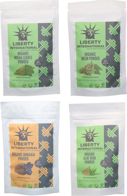 

LIBERTY INTERNATIONAL Heena & Neem & Shikakai & Aloevera Powder ( 227 Gm Each ) For Face , Hair & Skin Care Certified C18(Set of 4)