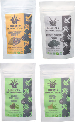 

LIBERTY INTERNATIONAL Soapnut & Charcoal & Tulsi & Aloevera Powder ( 227 Gm Each ) For Face , Hair & Skin Care Certified C18(Set of 4)