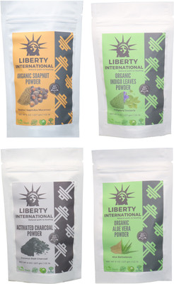 

LIBERTY INTERNATIONAL Soapnut & Indigo & Charcoal & Aloevera Powder ( 227 Gm Each ) For Face , Hair & Skin Care Certified C18(Set of 4)