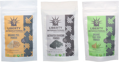 

LIBERTY INTERNATIONAL Orange & Charcoal & Aloevera Powder ( 114 Gm Each ) For Face , Hair & Skin Care Certified C18(Set of 3)