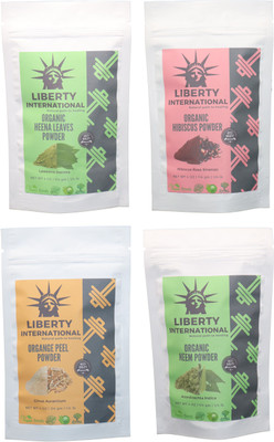 

LIBERTY INTERNATIONAL Heena & Hibiscus & Orange & Neem Powder ( 114 Gm Each ) For Face , Hair & Skin Care Certified C18(Set of 4)