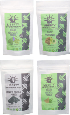

LIBERTY INTERNATIONAL Indigo & Amla & Charcoal & Aloevera Powder ( 227 Gm Each ) For Face , Hair & Skin Care Certified C18(Set of 4)