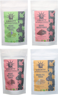 

LIBERTY INTERNATIONAL Indigo & Hibiscus & Rose & Orange Powder ( 114 Gm Each ) For Face , Hair & Skin Care Certified C18(Set of 4)