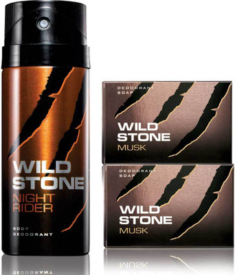 

Wild Stone Night Rider Deodorant and 2 Musk 75gm Soap(300 g, Pack of 3)