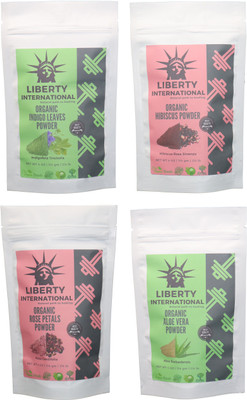 

LIBERTY INTERNATIONAL Indigo & Hibiscus & Rose & Aloevera Powder ( 114 Gm Each ) For Face , Hair & Skin Care Certified C18(Set of 4)