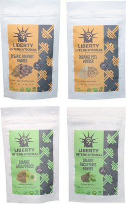 

LIBERTY INTERNATIONAL Soapnut & Orange & Amla & Tulsi Powder ( 114 Gm Each ) For Face , Hair & Skin Care Certified C18(Set of 4)