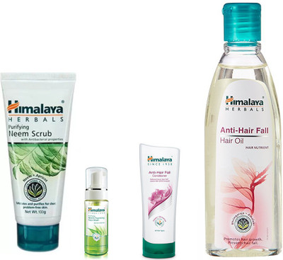 

Himalaya neem face scrub, neem foming face wash anti hair fall oil, anti hair fall conditionar(Set of 4)