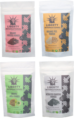 

LIBERTY INTERNATIONAL Hibiscus & Orange & Amla & Charcoal Powder ( 227 Gm Each ) For Face , Hair & Skin Care Certified C18(Set of 4)