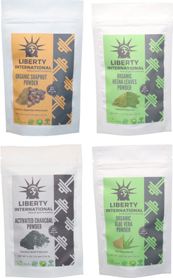 

LIBERTY INTERNATIONAL Soapnut & Heena & Charcoal & Aloevera Powder ( 114 Gm Each ) For Face , Hair & Skin Care Certified C18(Set of 4)
