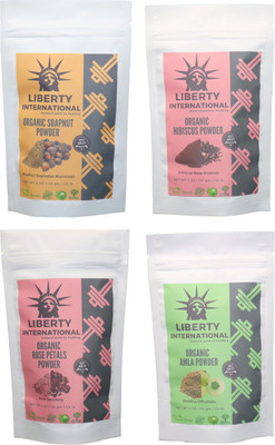 

LIBERTY INTERNATIONAL Soapnut & Hibiscus & Rose & Amla Powder ( 114 Gm Each ) For Face , Hair & Skin Care Certified C18(Set of 4)