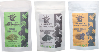 

LIBERTY INTERNATIONAL Neem & Charcoal & Shikakai Powder ( 227 Gm Each ) For Face , Hair & Skin Care Certified C18(Set of 3)