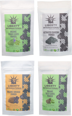 

LIBERTY INTERNATIONAL Indigo & Charcoal & Shikakai & Tulsi Powder ( 114 Gm Each ) For Face , Hair & Skin Care Certified C18(Set of 4)