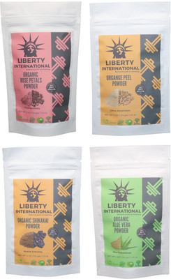 

LIBERTY INTERNATIONAL Rose & Orange & Shikakai & Aloevera Powder ( 114 Gm Each ) For Face , Hair & Skin Care Certified C18(Set of 4)