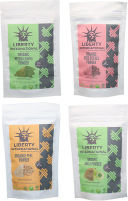 

LIBERTY INTERNATIONAL Heena & Rose & Orange & Amla Powder ( 227 Gm Each ) For Face , Hair & Skin Care Certified C18(Set of 4)