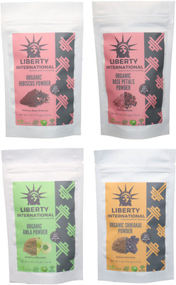 

LIBERTY INTERNATIONAL Hibiscus & Rose & Amla & Shikakai Powder ( 114 Gm Each ) For Face , Hair & Skin Care Certified C18(Set of 4)