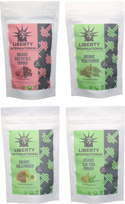 

LIBERTY INTERNATIONAL Rose & Neem & Amla & Aloevera Powder ( 114 Gm Each ) For Face , Hair & Skin Care Certified C18(Set of 4)