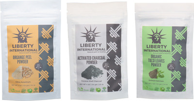 

LIBERTY INTERNATIONAL Orange & Charcoal & Tulsi Powder ( 114 Gm Each ) For Face , Hair & Skin Care Certified C18(Set of 3)