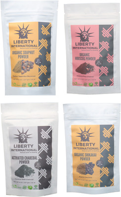 

LIBERTY INTERNATIONAL Soapnut & Hibiscus & Charcoal & Shikakai Powder ( 227 Gm Each ) For Face , Hair & Skin Care Certified C18(Set of 4)
