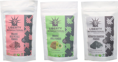 

LIBERTY INTERNATIONAL Rose & Amla & Charcoal Powder ( 227 Gm Each ) For Face , Hair & Skin Care Certified C18(Set of 3)