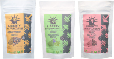 

LIBERTY INTERNATIONAL Soapnut & Indigo & Rose Powder ( 227 Gm Each ) For Face , Hair & Skin Care Certified C18(Set of 3)