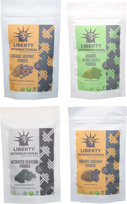

LIBERTY INTERNATIONAL Soapnut & Heena & Charcoal & Shikakai Powder ( 114 Gm Each ) For Face , Hair & Skin Care Certified C18(Set of 4)