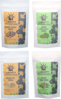 

LIBERTY INTERNATIONAL Soapnut & Heena & Orange & Neem Powder ( 114 Gm Each ) For Face , Hair & Skin Care Certified C18(Set of 4)