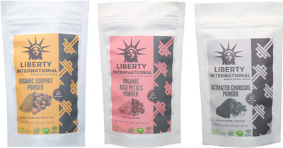 

LIBERTY INTERNATIONAL Soapnut & Rose & Charcoal Powder ( 227 Gm Each ) For Face , Hair & Skin Care Certified C18(Set of 3)