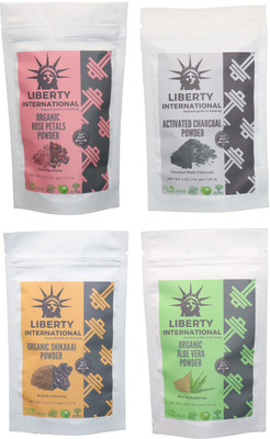 

LIBERTY INTERNATIONAL Rose & Charcoal & Shikakai & Aloevera Powder ( 114 Gm Each ) For Face , Hair & Skin Care Certified C18(Set of 4)