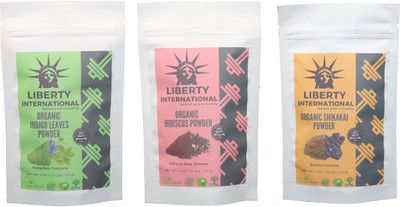 

LIBERTY INTERNATIONAL Indigo & Hibiscus & Shikakai Powder ( 114 Gm Each ) For Face , Hair & Skin Care Certified C18(Set of 3)