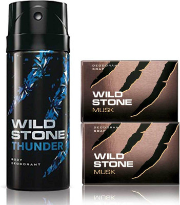 

Wild Stone Thunder Deodorant and 2 Musk 75gm Soap(300 g, Pack of 3)