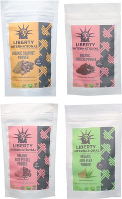 LIBERTY INTERNATIONAL Soapnut & Hibiscus & Rose & Aloevera Powder ( 227 Gm Each ) For Face , Hair & Skin Care Certified C18(Set of 4)