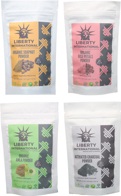

LIBERTY INTERNATIONAL Soapnut & Rose & Amla & Charcoal Powder ( 227 Gm Each ) For Face , Hair & Skin Care Certified C18(Set of 4)