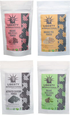 

LIBERTY INTERNATIONAL Rose & Orange & Charcoal & Tulsi Powder ( 114 Gm Each ) For Face , Hair & Skin Care Certified C18(Set of 4)