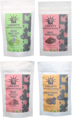 

LIBERTY INTERNATIONAL Indigo & Hibiscus & Rose & Shikakai Powder ( 227 Gm Each ) For Face , Hair & Skin Care Certified C18(Set of 4)