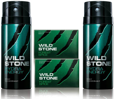 

Wild Stone 2 Hydra Energy Deodorant and 2 Forest Spice 75gm Soap(Set of 4)