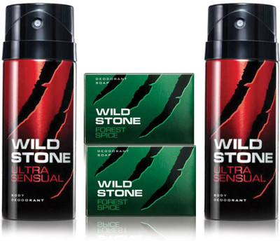 

Wild Stone 2 Ultra Sensual Deodorant and 2 Forest Spice 125gm Soap(Set of 4)