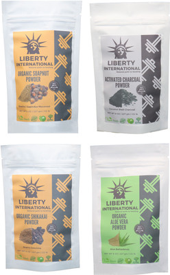 

LIBERTY INTERNATIONAL Soapnut & Charcoal & Shikakai & Aloevera Powder ( 227 Gm Each ) For Face , Hair & Skin Care Certified C18(Set of 4)
