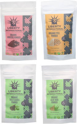 

LIBERTY INTERNATIONAL Hibiscus & Orange & Tulsi & Aloevera Powder ( 227 Gm Each ) For Face , Hair & Skin Care Certified C18(Set of 4)