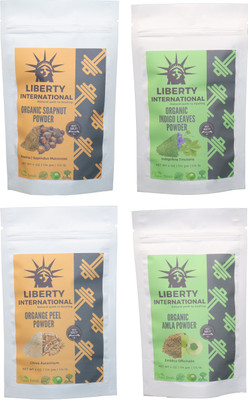 

LIBERTY INTERNATIONAL Soapnut & Indigo & Orange & Amla Powder ( 114 Gm Each ) For Face , Hair & Skin Care Certified C18(Set of 4)