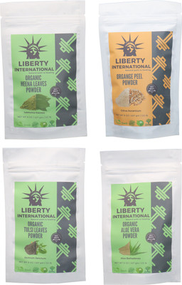 

LIBERTY INTERNATIONAL Heena & Orange & Tulsi & Aloevera Powder ( 227 Gm Each ) For Face , Hair & Skin Care Certified C18(Set of 4)