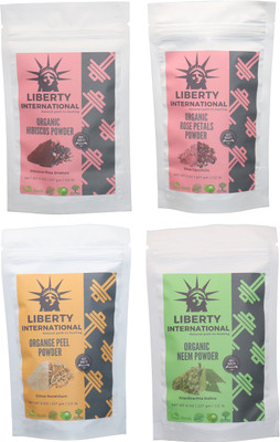

LIBERTY INTERNATIONAL Hibiscus & Rose & Orange & Neem Powder ( 227 Gm Each ) For Face , Hair & Skin Care Certified C18(Set of 4)