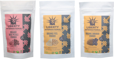 

LIBERTY INTERNATIONAL Rose & Orange & Shikakai Powder ( 114 Gm Each ) For Face , Hair & Skin Care Certified C18(Set of 3)