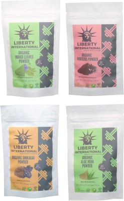 

LIBERTY INTERNATIONAL Indigo & Hibiscus & Shikakai & Aloevera Powder ( 227 Gm Each ) For Face , Hair & Skin Care Certified C18(Set of 4)