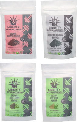 

LIBERTY INTERNATIONAL Hibiscus & Charcoal & Tulsi & Aloevera Powder ( 227 Gm Each ) For Face , Hair & Skin Care Certified C18(Set of 4)
