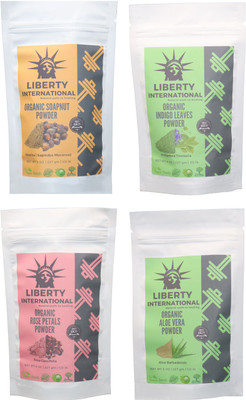 

LIBERTY INTERNATIONAL Soapnut & Indigo & Rose & Aloevera Powder ( 227 Gm Each ) For Face , Hair & Skin Care Certified C18(Set of 4)