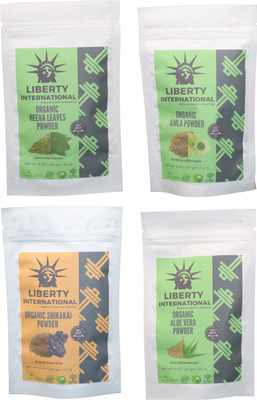 

LIBERTY INTERNATIONAL Heena & Amla & Shikakai & Aloevera Powder ( 227 Gm Each ) For Face , Hair & Skin Care Certified C18(Set of 4)